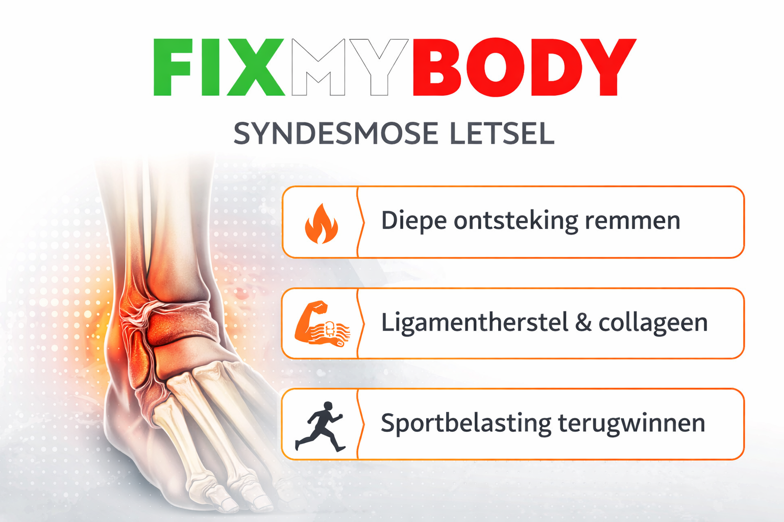 FIXMYBODY lasertherapie bij syndesmose blessure met focus op ontstekingsremming, ligamentherstel en sportbelasting